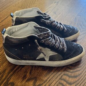 Golden Goose Black Leopard Lace Mid Star Sneakers